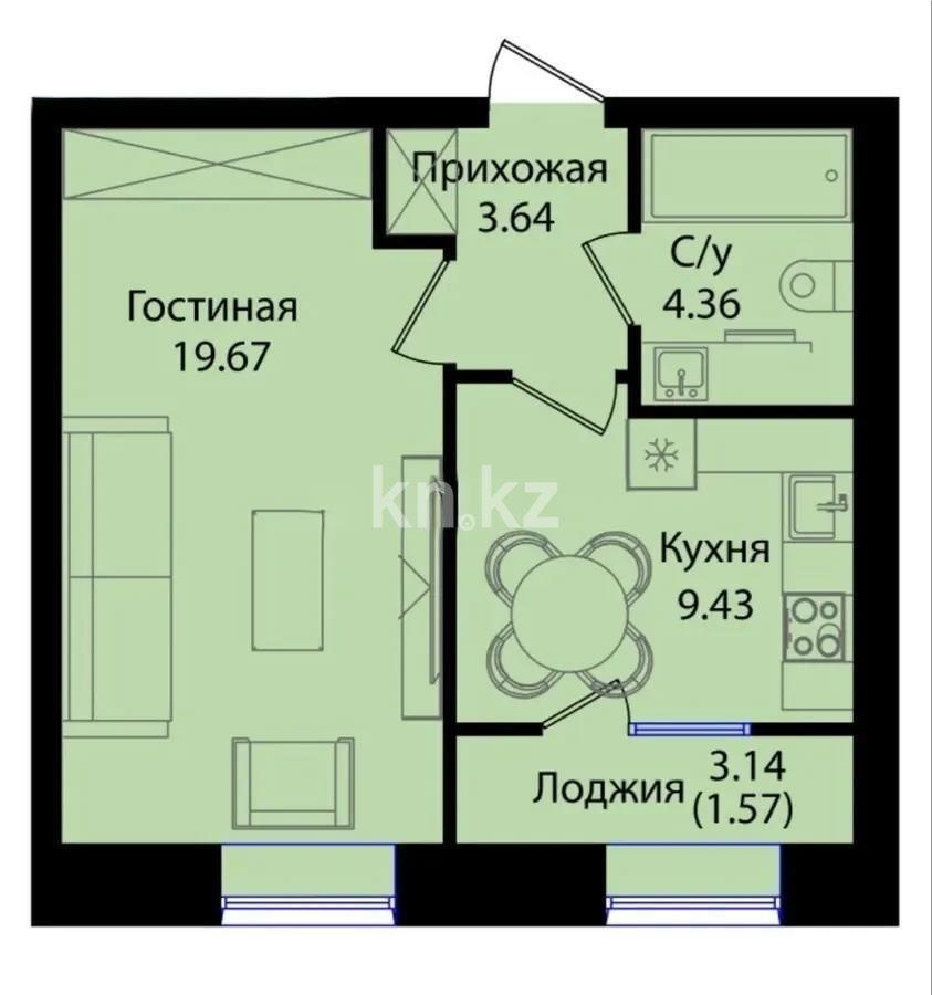 Продажа 1-комнатной квартиры, 38.7 м², ул. Е-15, дом  16 - Продажа  однокомнатных квартир в новостройках Астаны фото 1 из 1