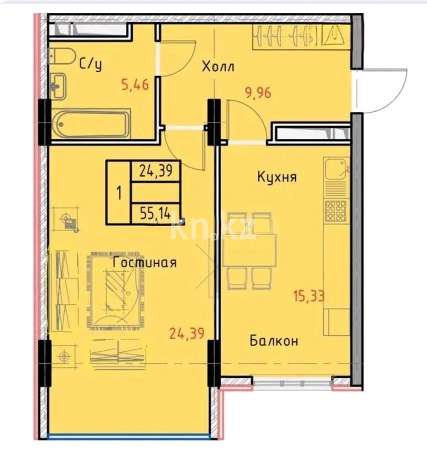 Продажа 1-комнатной квартиры, 55.14 м², ул. Арайлы, дом  6/2 стр - Продажа  однокомнатных квартир в новостройках Алматы без посредников фото 1 из 1