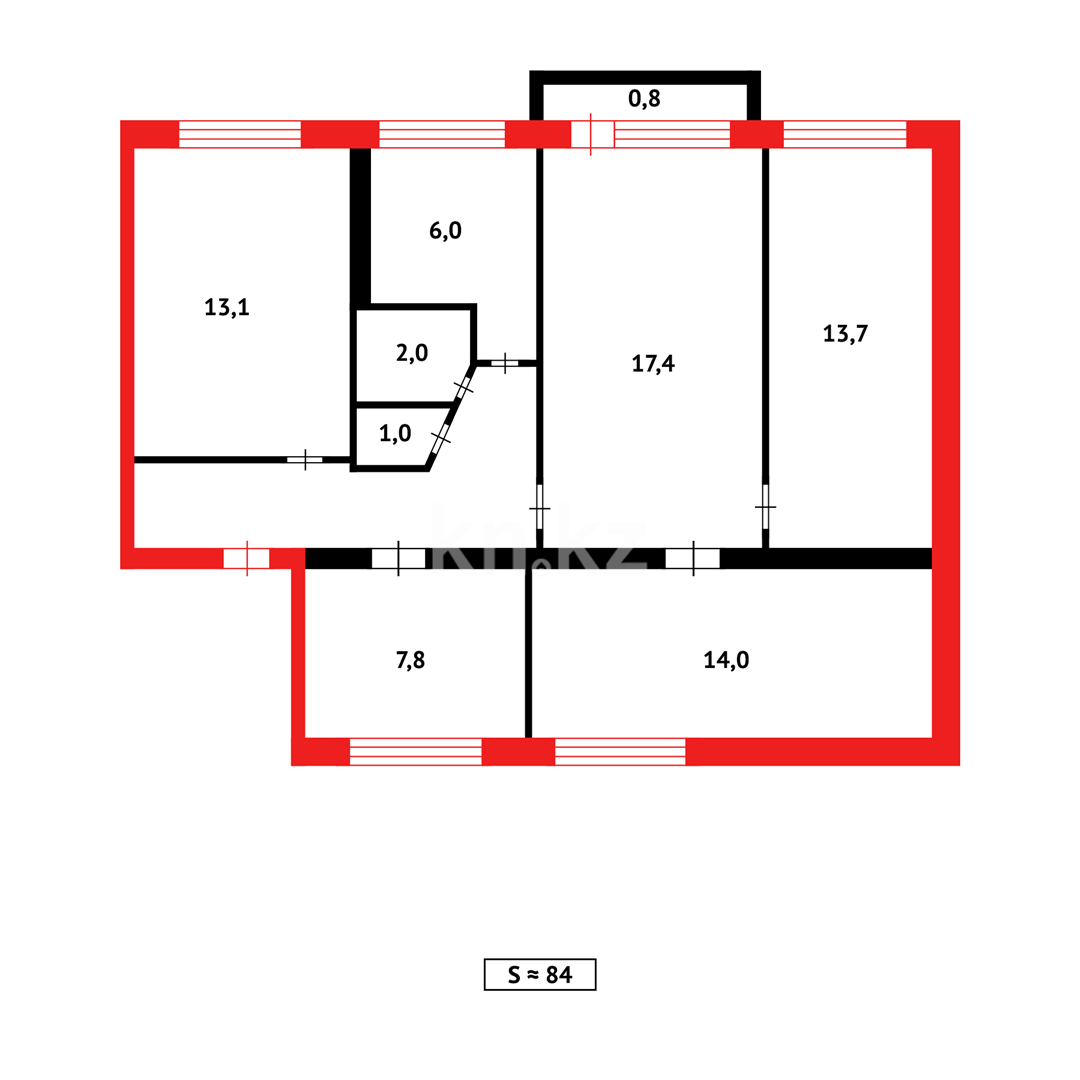 Продажа 5-комнатной квартиры, 83 м², мкр-н Восток-2 - Продажа квартир в Караганде фото 8 из 8