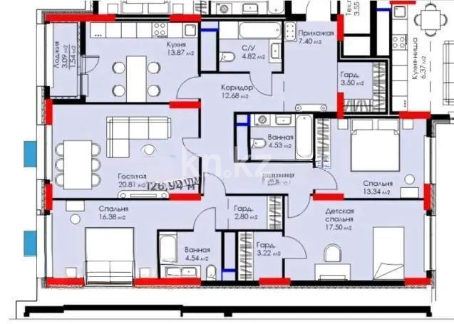 Продажа 4-комнатной квартиры, 126.5 м², ул. Рыскулова, дом  16/2 - Продажа квартир в новостройках Астаны без посредников фото 1 из 1