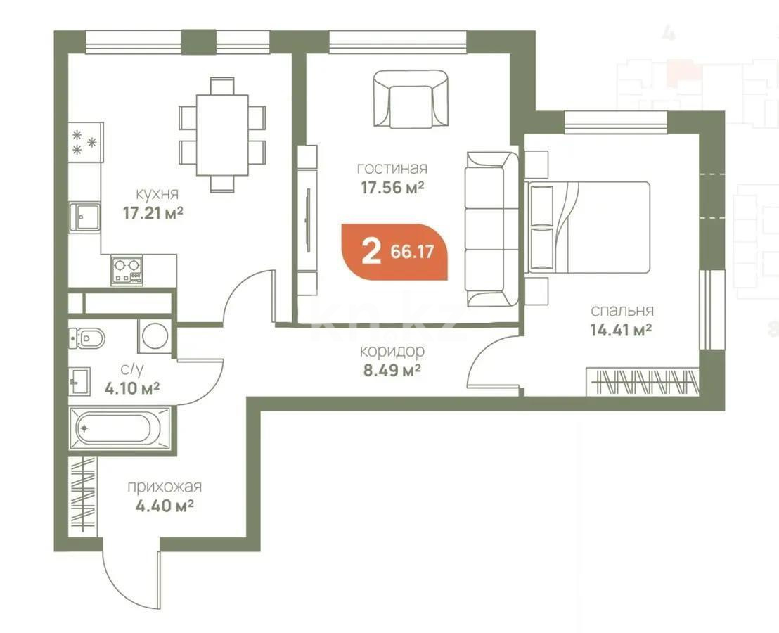 Продажа 2-комнатной квартиры, 67 м², пр. Рыскулова, дом  1 стр - Продажа  двухкомнатных квартир в Алматы фото 5 из 5