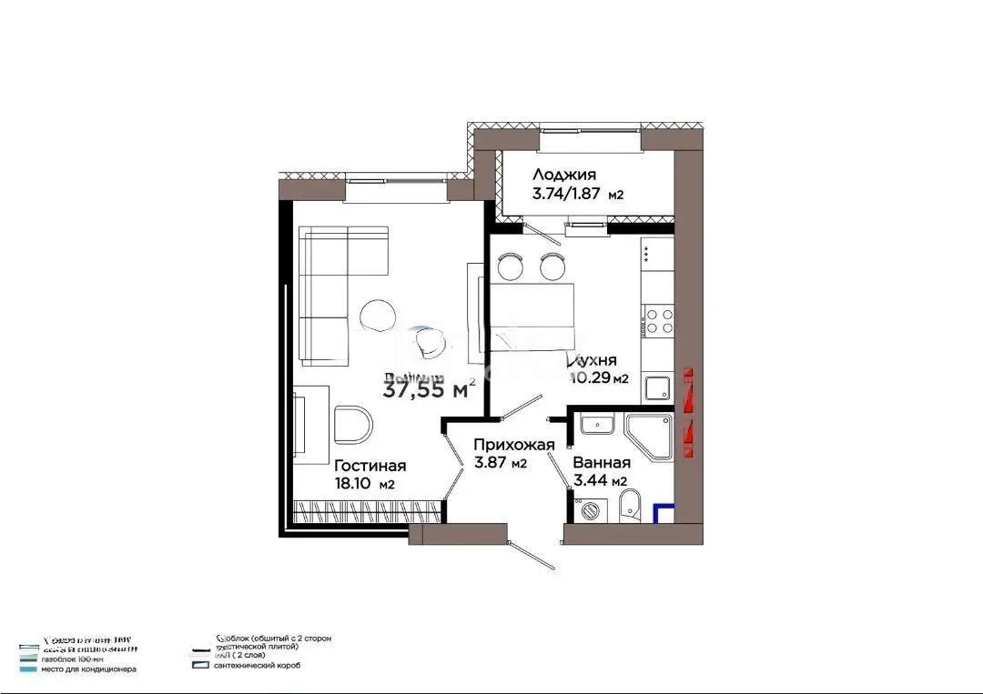 Продажа 1-комнатной квартиры, 37.55 м² - Недвижимость в Казахстане - страница 24 фото 1 из 1