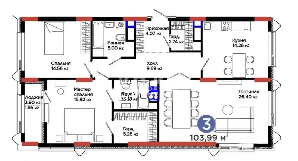 Продажа 3-комнатной квартиры, 103.99 м² - Продажа квартир в Астане - страница 5 фото 1 из 1