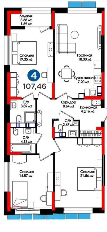 Продажа 4-комнатной квартиры, 108 м², ул. Минина, дом  14а - Продажа  четырехкомнатных квартир в Алматы с фото фото 5 из 5