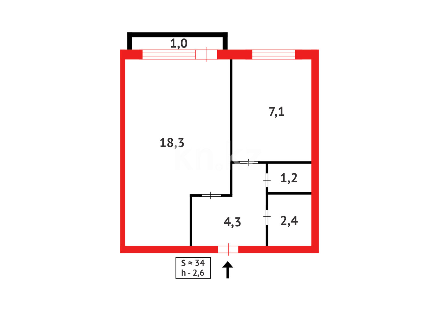 Продажа 1-комнатной квартиры, 34 м², ул. Гапеева - Продажа  однокомнатных квартир в Караганде фото 13 из 13