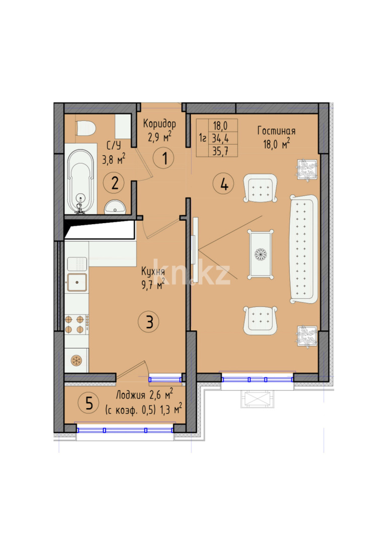 Продажа 1-комнатной квартиры, 35.7 м² - Продажа квартир в Астане - страница 436 фото 2 из 5