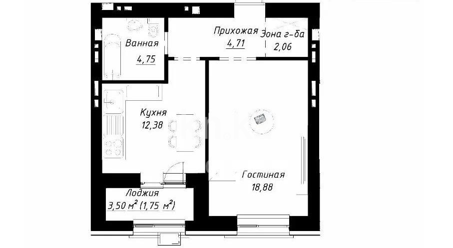 Продажа 1-комнатной квартиры, 44.53 м², ул. Калдаякова, дом  14 стр - Продажа  однокомнатных квартир в Астане без посредников с фото фото 1 из 1