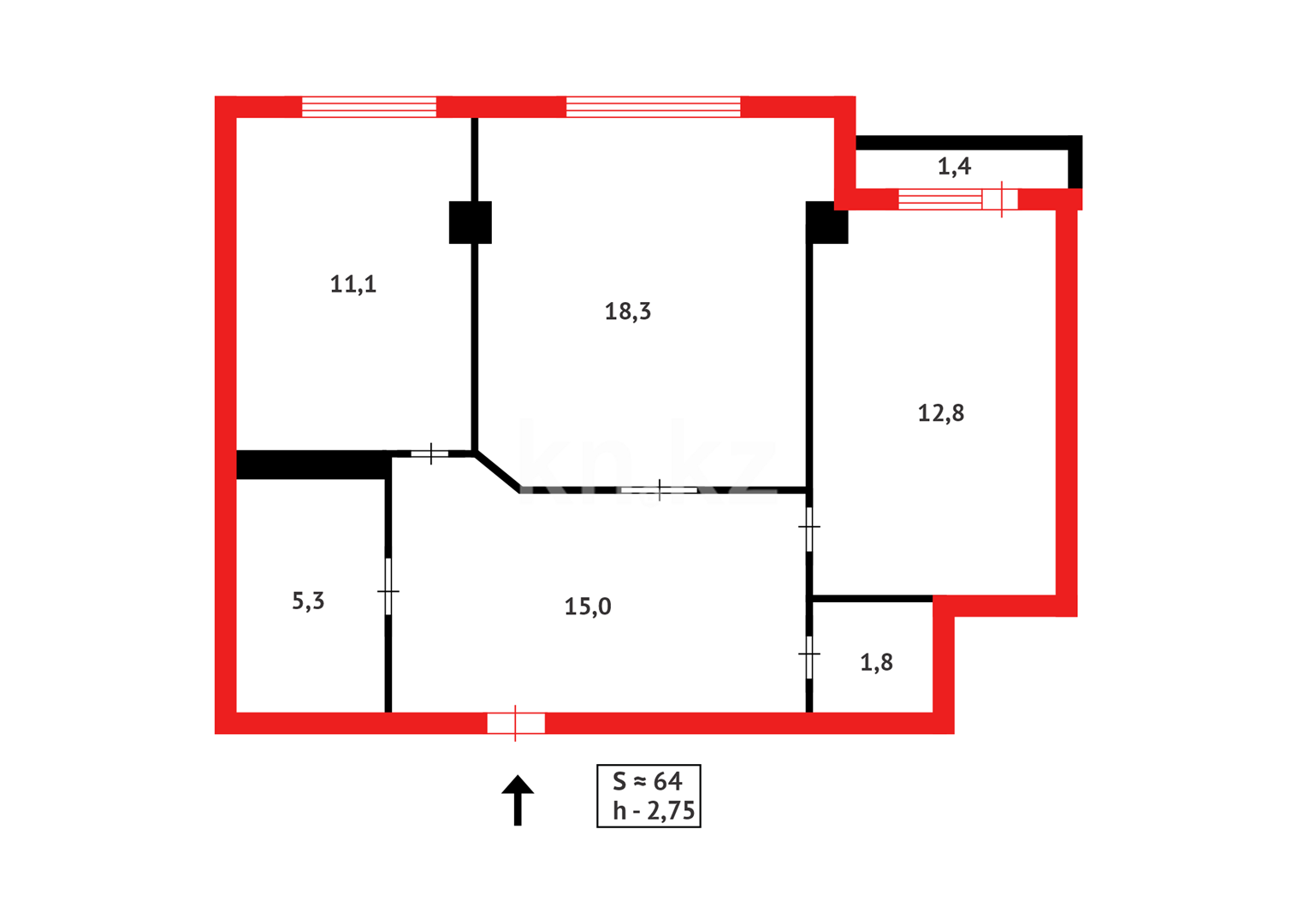 Продажа 2-комнатной квартиры, 65 м² - Недвижимость в Караганде фото 15 из 15