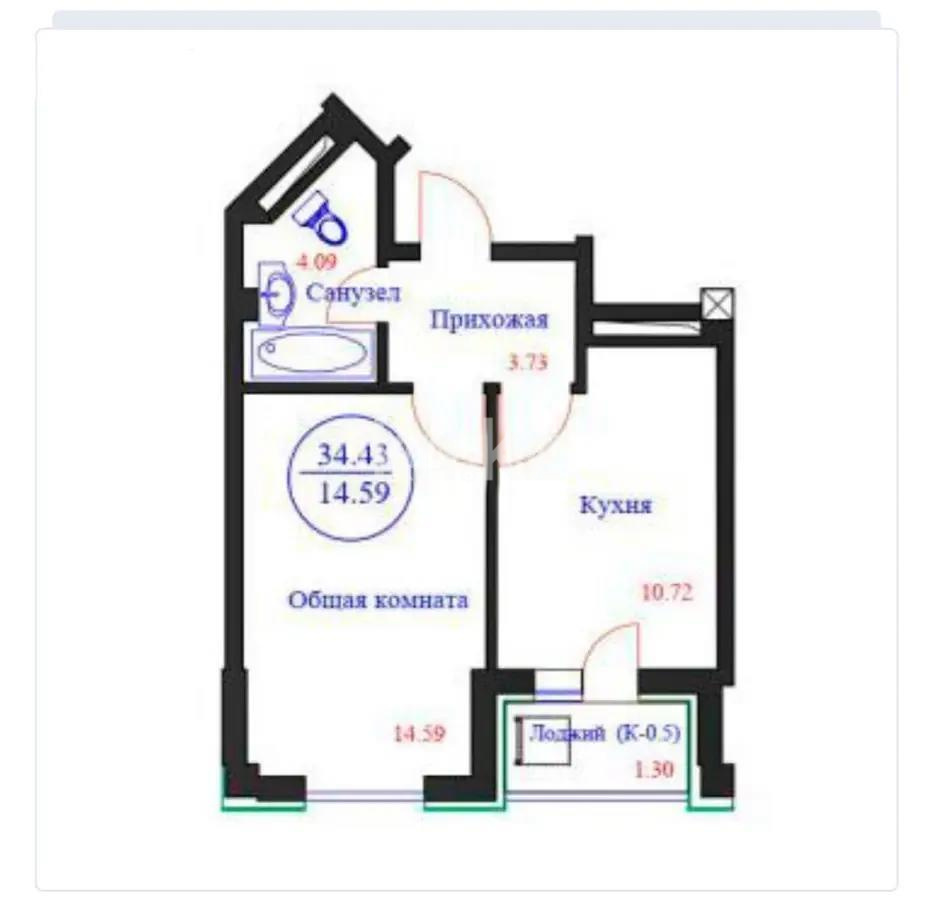Продажа 1-комнатной квартиры, 34.43 м², ул. Е-128, дом  5 стр - Продажа квартир в Астане фото 1 из 1