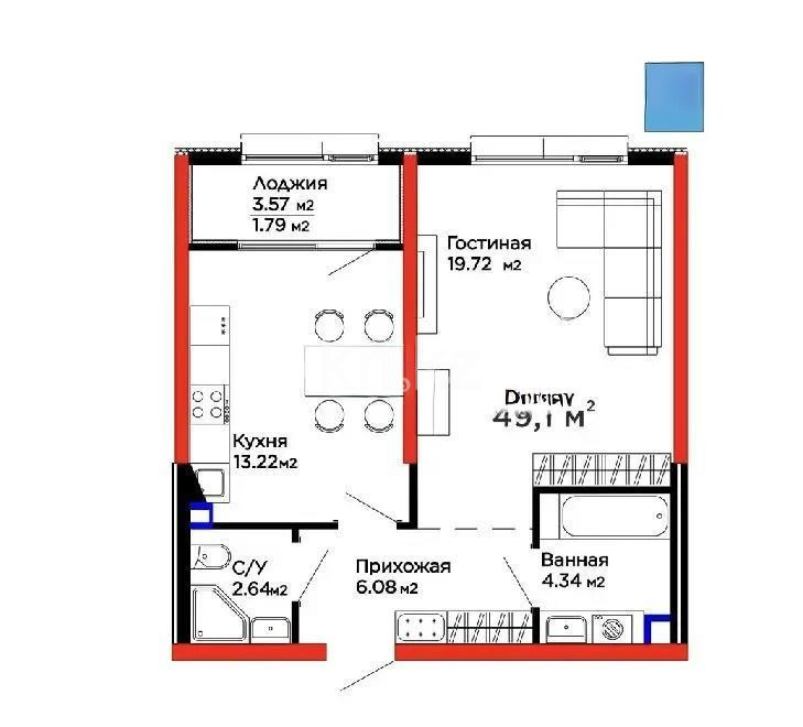 Продажа 1-комнатной квартиры, 49 м², пер. Лебедева, дом  1/1 - Продажа  однокомнатных квартир в Алматы с фото фото 1 из 1