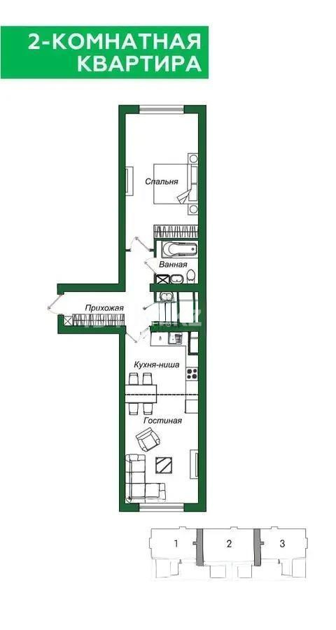 Продажа 2-комнатной квартиры, 60 м² в Алматы