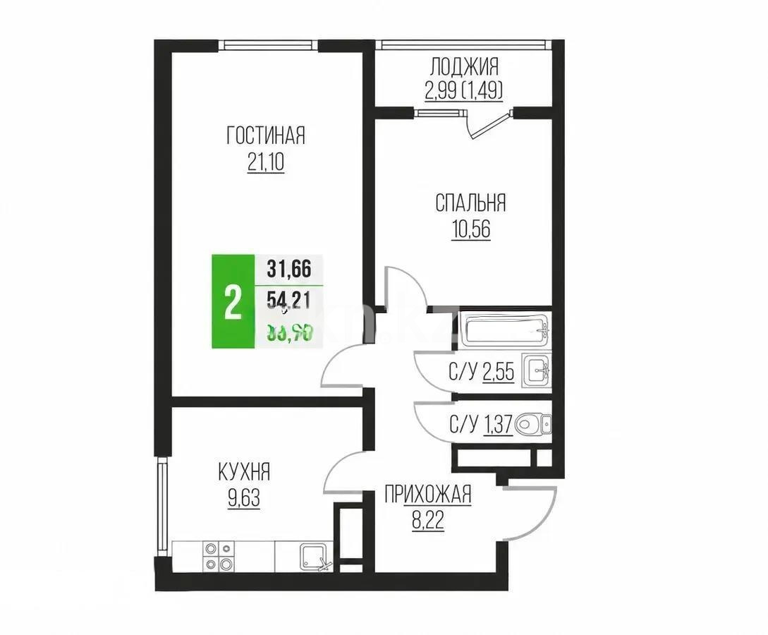 Продажа 2-комнатной квартиры, 55.7 м² в Алматы