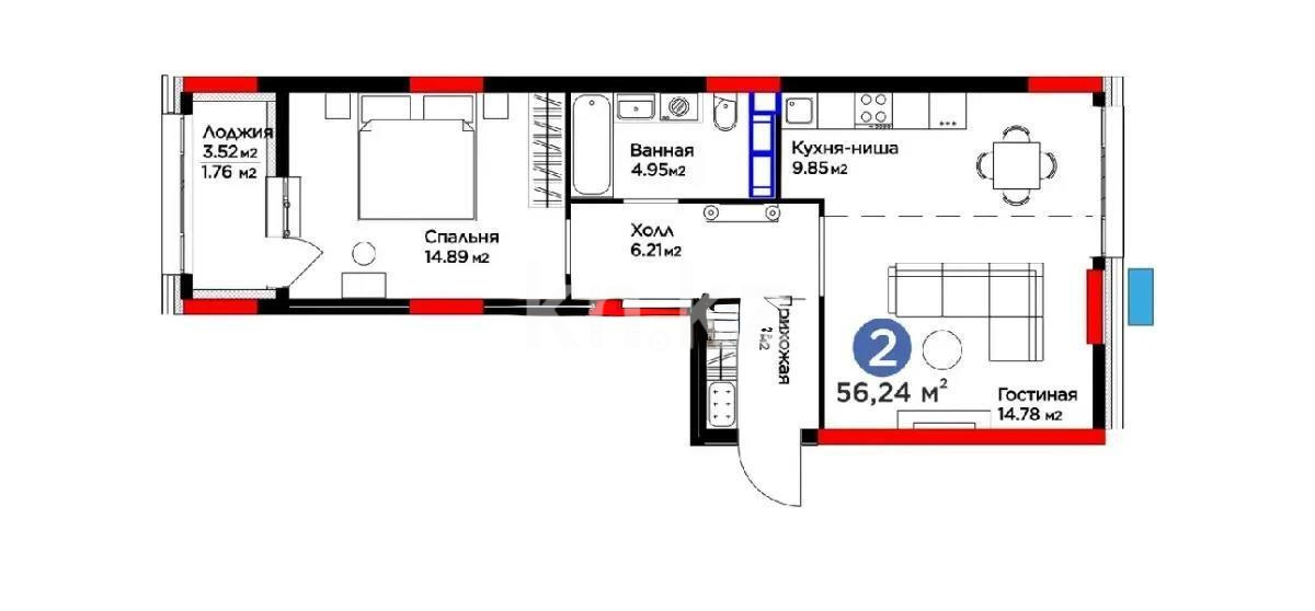Продажа 2-комнатной квартиры, 54.9 м², ул. Мухамедханова, дом  6б - Продажа  двухкомнатных квартир в Астане фото 3 из 3