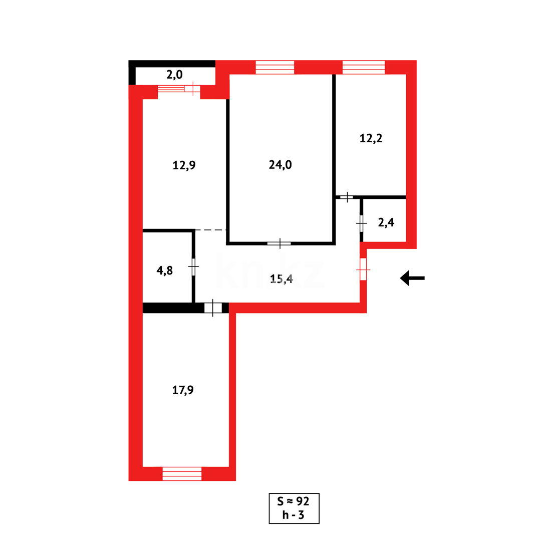 Продажа 3-комнатной квартиры, 95 м², мкр-н Степной-4 - Продажа  трехкомнатных квартир в Караганде фото 30 из 30