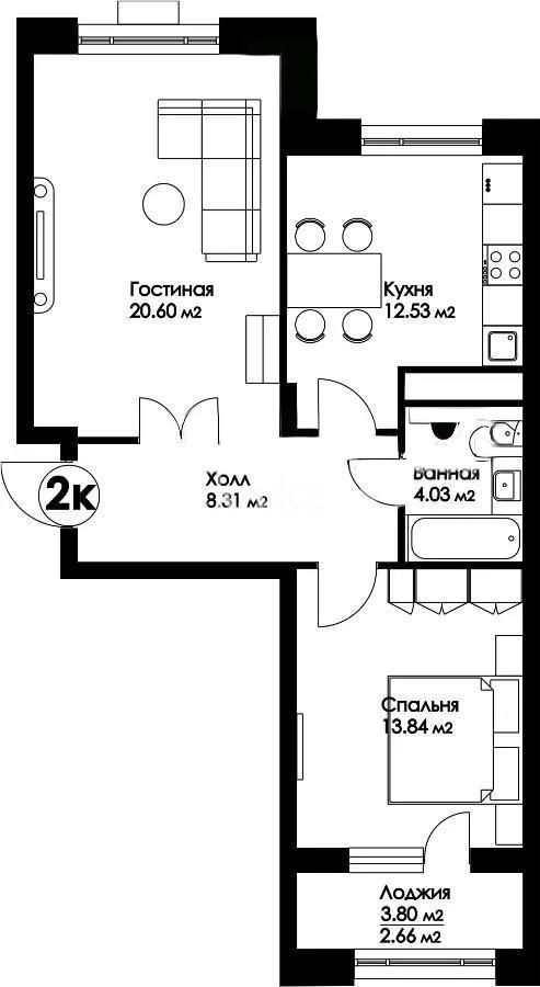 Продажа 2-комнатной квартиры, 61.97 м², ул. Нажимеденова, дом  29 стр - Продажа  двухкомнатных квартир в Астане фото 1 из 1