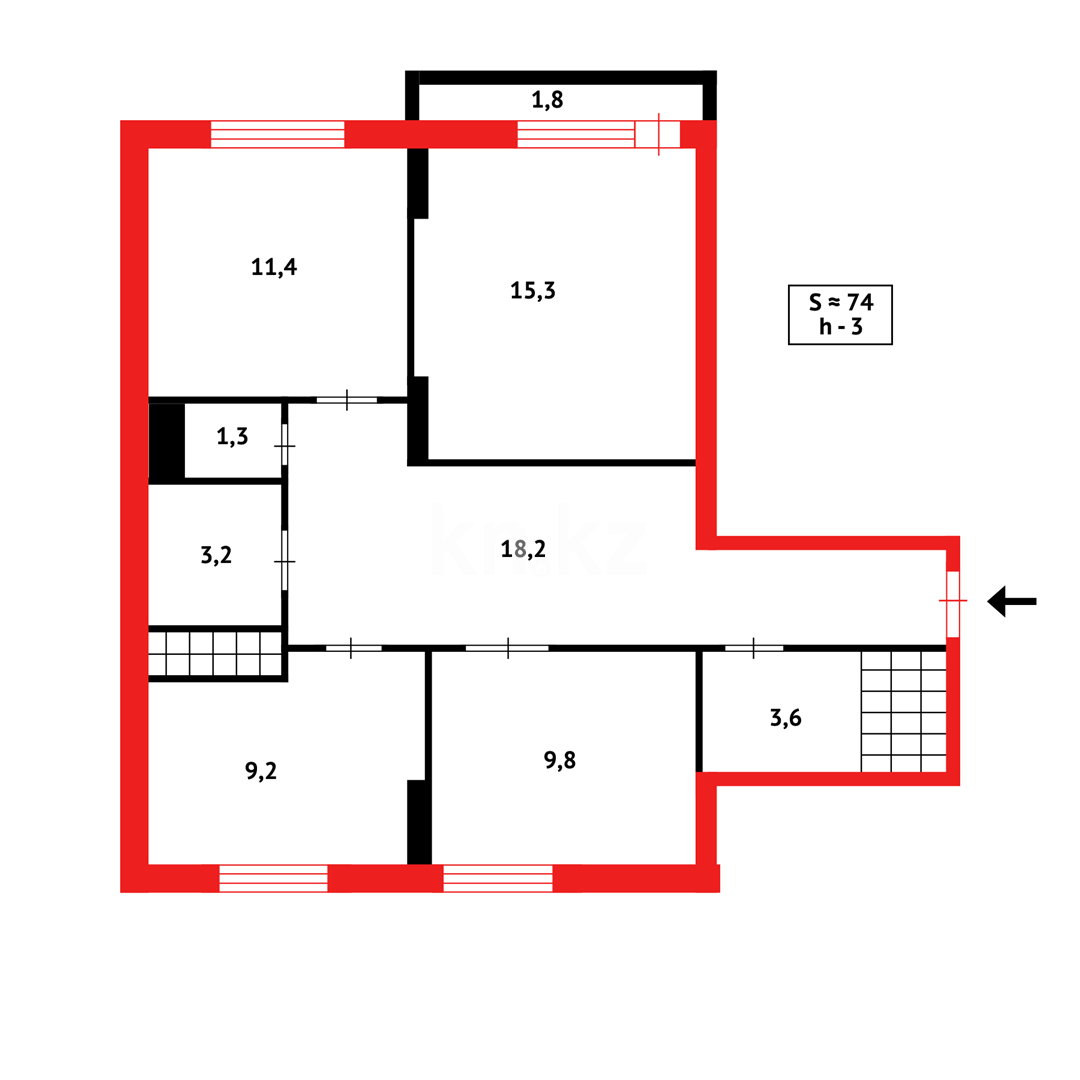 Продажа 3-комнатной квартиры, 75 м², пр. Шахтеров - Продажа квартир в Караганде фото 21 из 21
