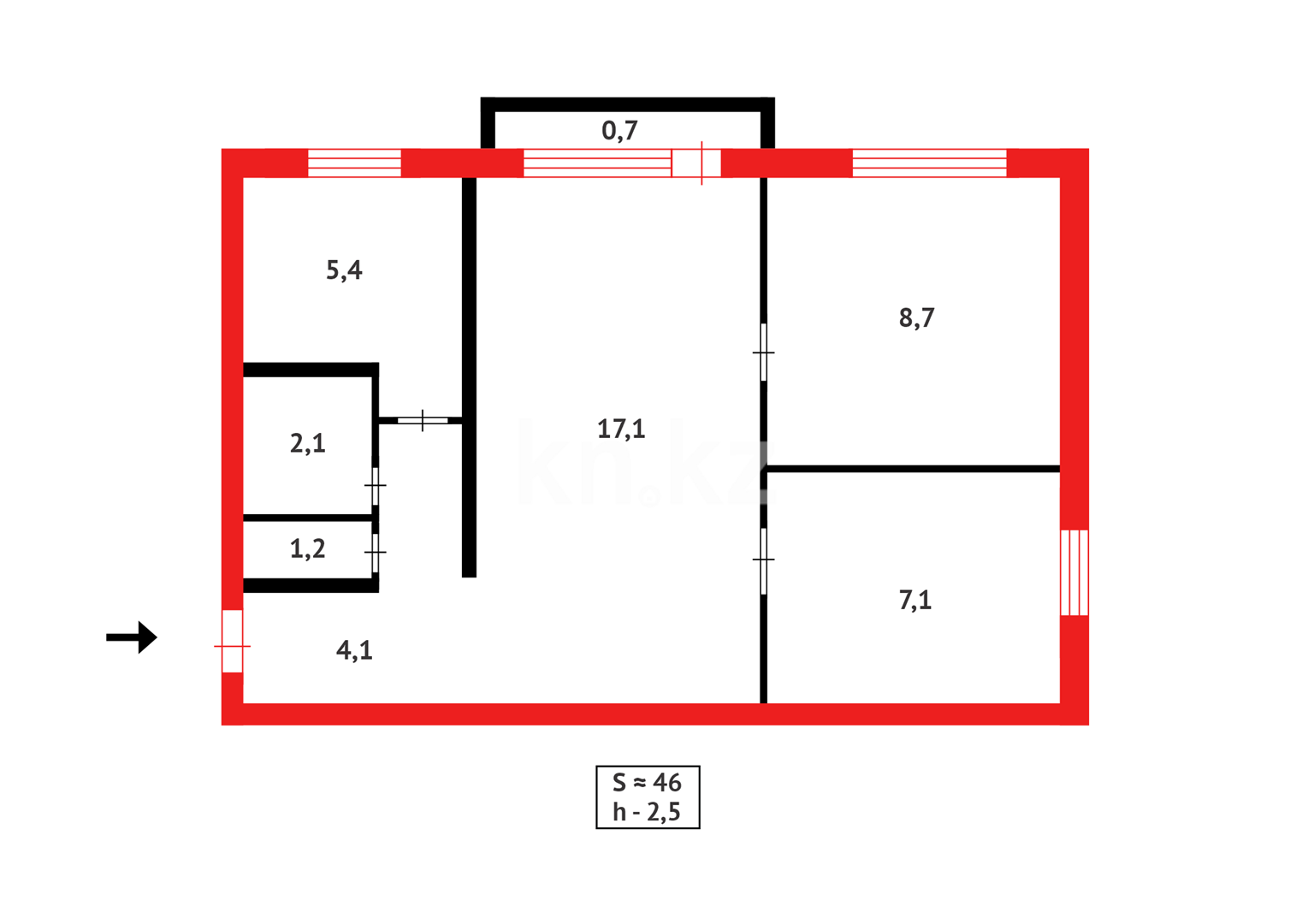 Продажа 3-комнатной квартиры, 46 м², 3 мкр-н - Продажа квартир в Абае фото 9 из 9