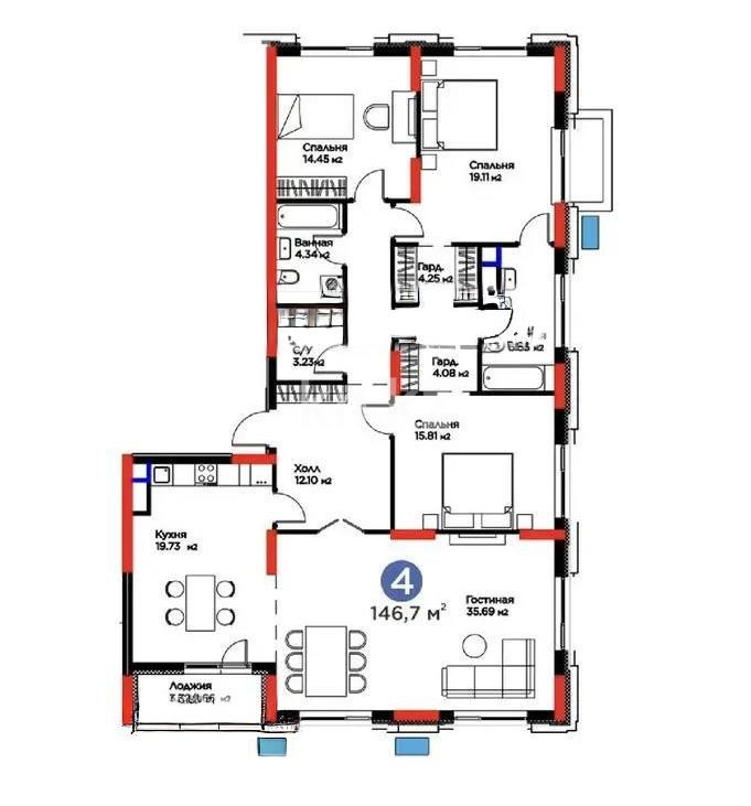 Продажа 4-комнатной квартиры, 147 м² в Астане