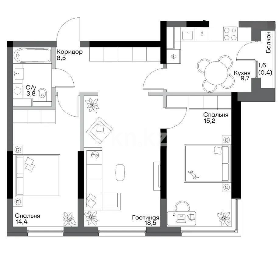 Продажа 3-комнатной квартиры, 74 м² в Алматы