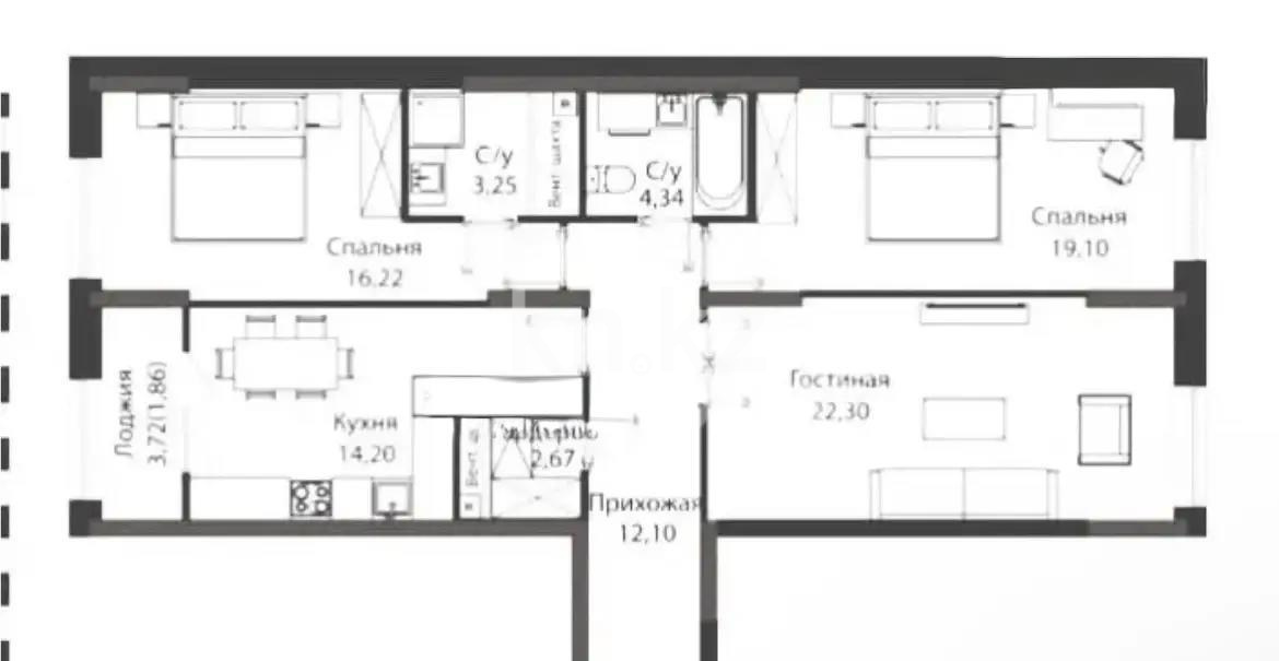 Продажа 3-комнатной квартиры, 96.7 м², ул. Бухар жырау, дом  12/2 в Астане