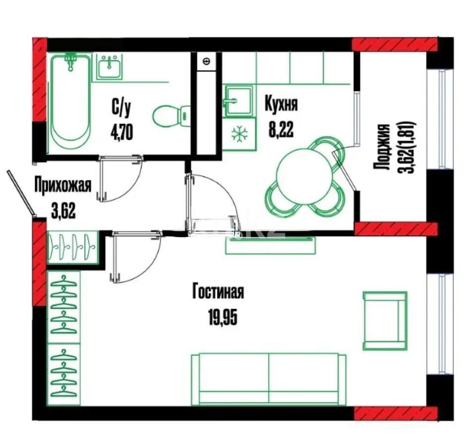 Продажа 1-комнатной квартиры, 38 м², ул. Бухар жырау, дом  12/2 в Астане