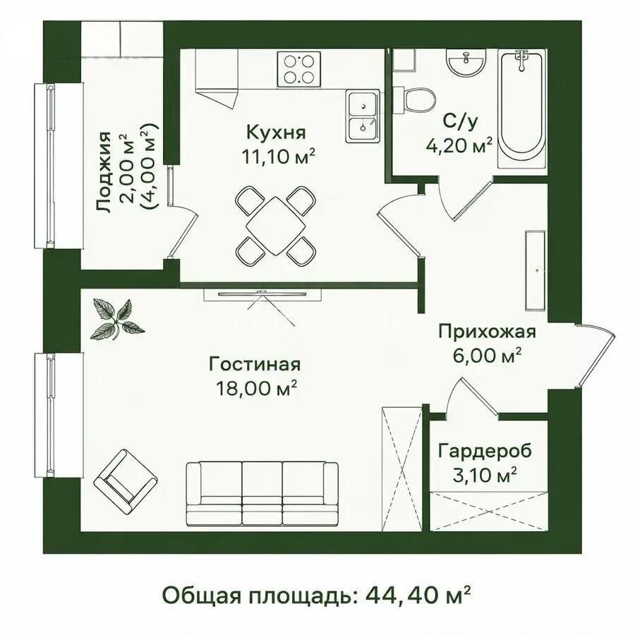 Продажа 1-комнатной квартиры, 44.4 м² в Астане - фото 4