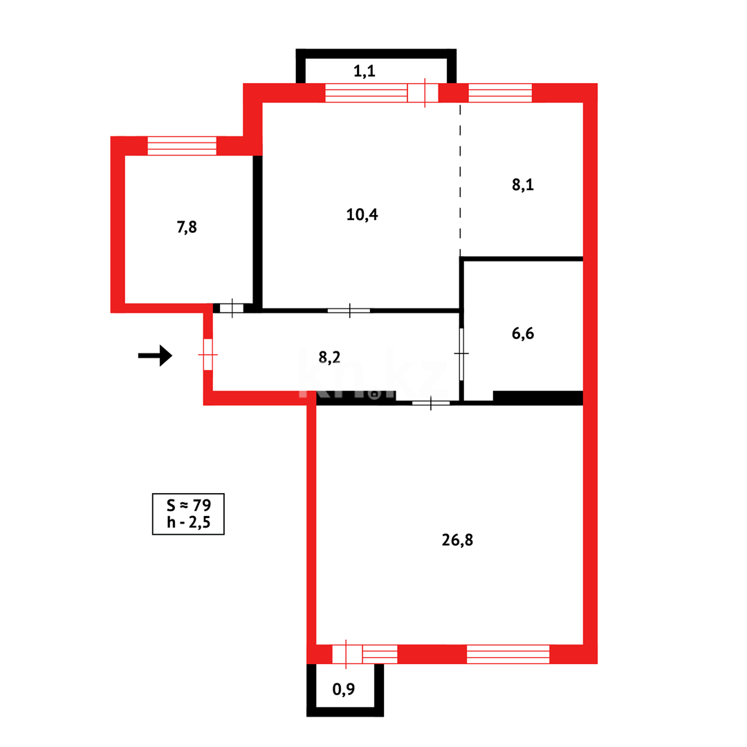 Продажа 3-комнатной квартиры, 79 м², ул. Гапеева, дом  1 - Продажа  трехкомнатных квартир в Караганде с фото фото 12 из 12