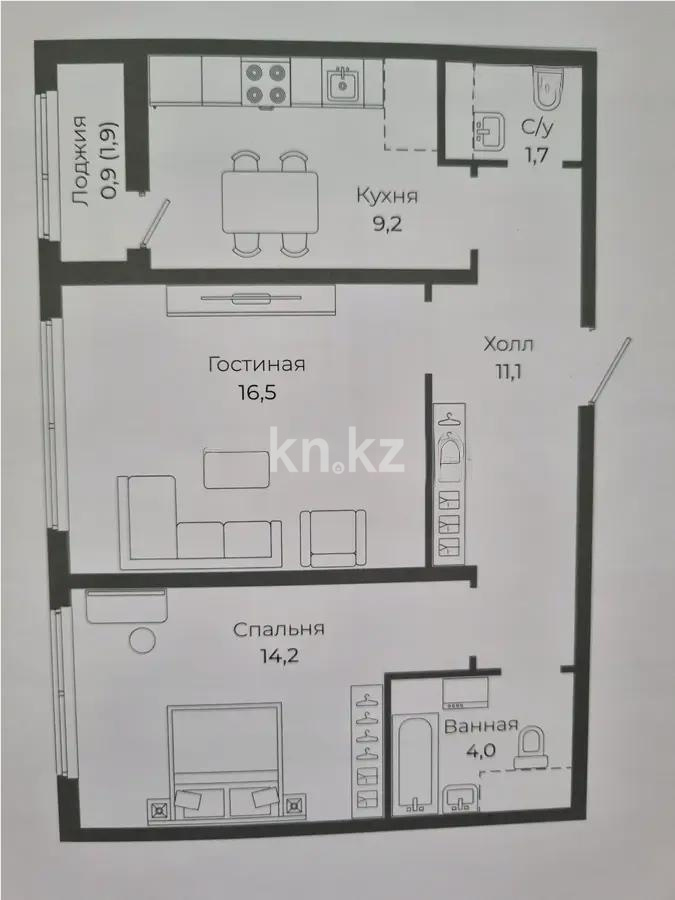 Продажа 2-комнатной квартиры, 57.7 м² в Астане