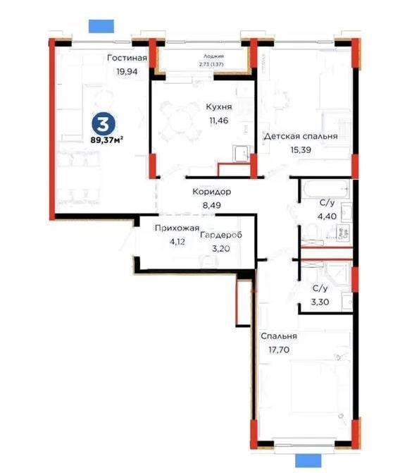 Продажа 3-комнатной квартиры, 89.37 м², ул. Нурмагамбетова, дом  17 стр - Продажа  трехкомнатных квартир в новостройках Астаны без посредников фото 1 из 1