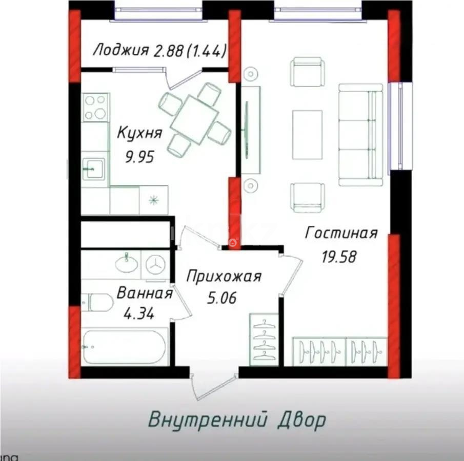Продажа 1-комнатной квартиры, 41 м² - Продажа однокомнатных квартир в Астане - страница 3 фото 1 из 1
