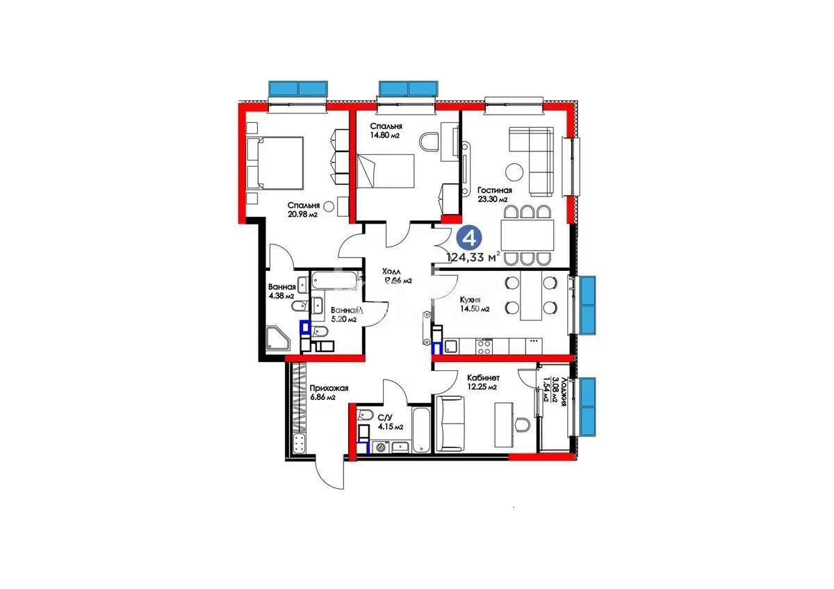 Продажа 4-комнатной квартиры, 125 м² - Продажа  четырехкомнатных квартир в новостройках Алматы - страница 3 фото 1 из 1