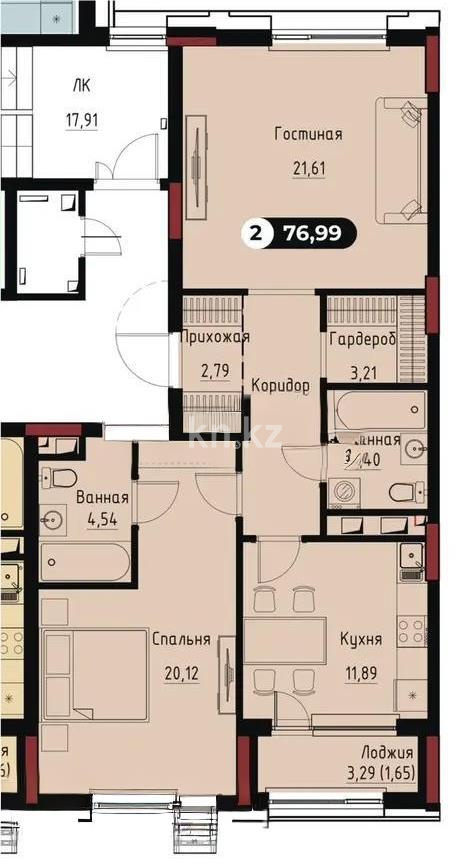 Продажа 2-комнатной квартиры, 76.99 м² - Продажа двухкомнатных квартир в монолитно-каркасном доме в Астане - страница 16 фото 1 из 1