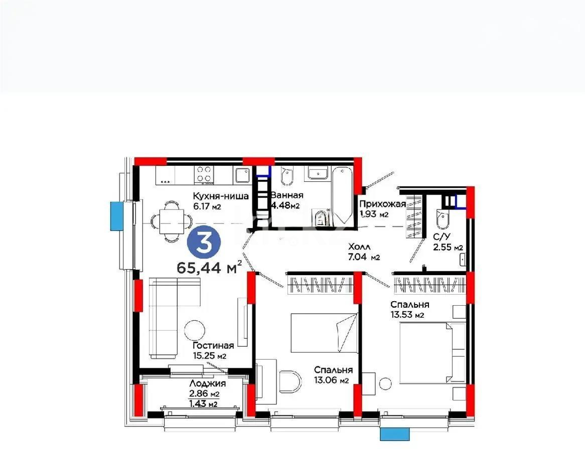 Продажа 3-комнатной квартиры, 65.44 м², ул. Е-321, дом  6 - Продажа квартир в Астане без посредников фото 1 из 1