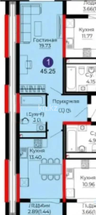 Продажа 1-комнатной квартиры, 45 м², ул. Е-429, дом  14 - Продажа квартир в Астане без посредников с фото фото 1 из 1