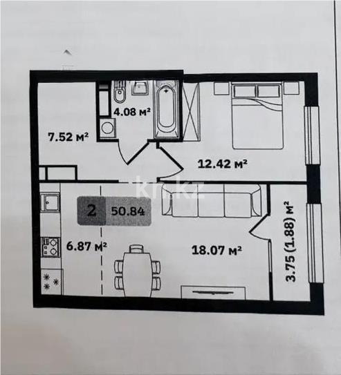 Продажа 2-комнатной квартиры, 51 м² - Продажа  двухкомнатных квартир в новостройках Алматы с фото фото 1 из 1