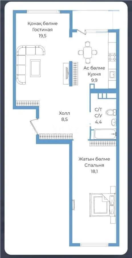 Продажа 2-комнатной квартиры, 62 м² в Алматы