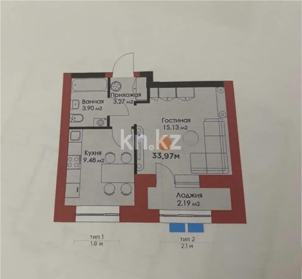 Продажа 1-комнатной квартиры, 34 м² в Астане - фото 4