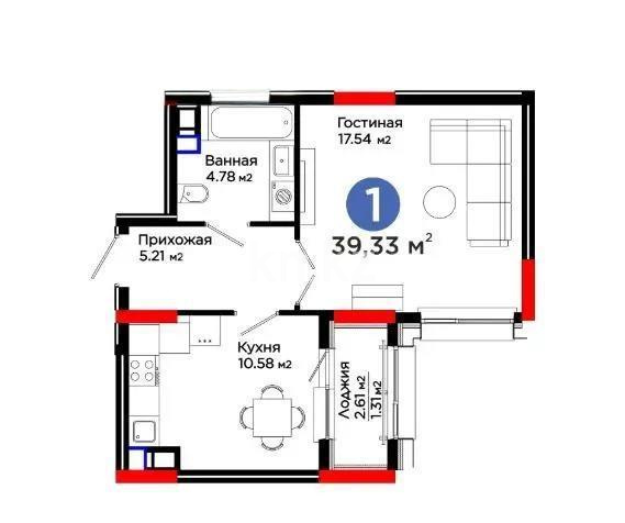 Продажа 1-комнатной квартиры, 39.33 м², ул. Е-899, дом  5 стр - Продажа квартир в Казахстане фото 1 из 1