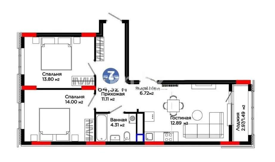 Продажа 3-комнатной квартиры, 64 м², пр. Туран, дом  55/16 - Продажа квартир в Казахстане фото 1 из 1