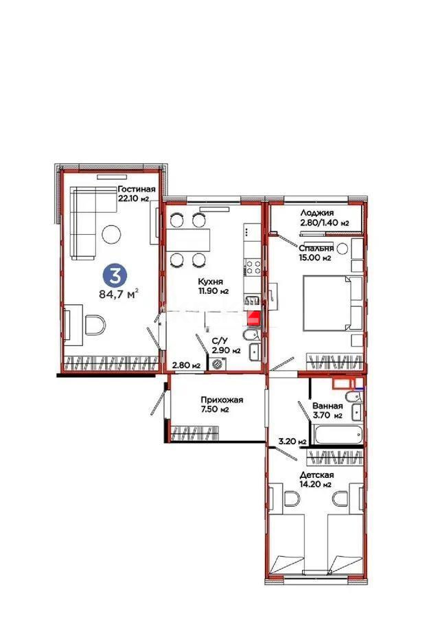 Продажа 3-комнатной квартиры, 84.7 м², пр. Аль-Фараби, дом  46/21 в Астане