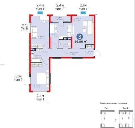 Продажа 3-комнатной квартиры, 86.86 м² - Продажа трехкомнатных квартир от собственников в Алматы - страница 3 фото 1 из 1