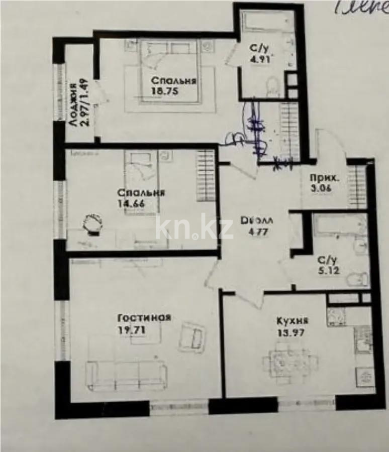 Продажа 3-комнатной квартиры, 91.77 м² - Продажа трехкомнатных квартир от собственников в Алматы - страница 10 фото 1 из 1