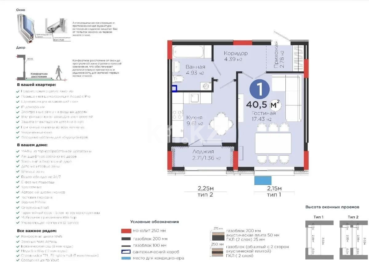 Продажа 1-комнатной квартиры, 40.5 м² в Астане