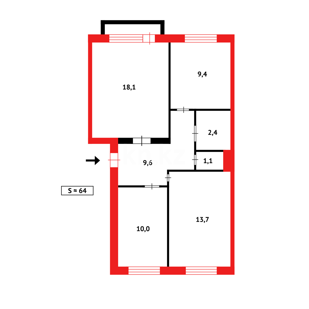 Продажа 3-комнатной квартиры, 64 м², пр. Момышулы в Темиртау - фото 14
