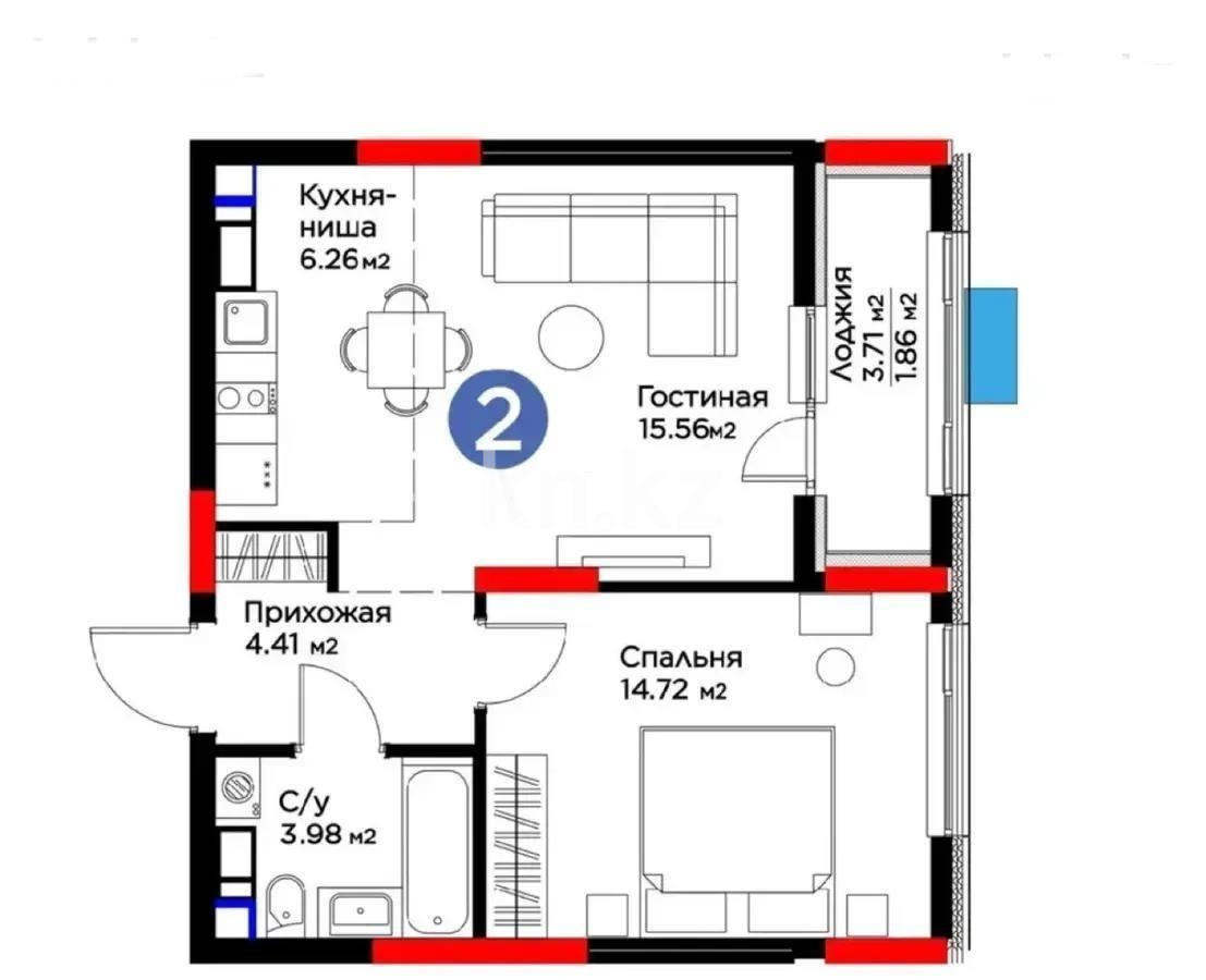 Продажа 2-комнатной квартиры, 46.97 м² в Астане - фото 5