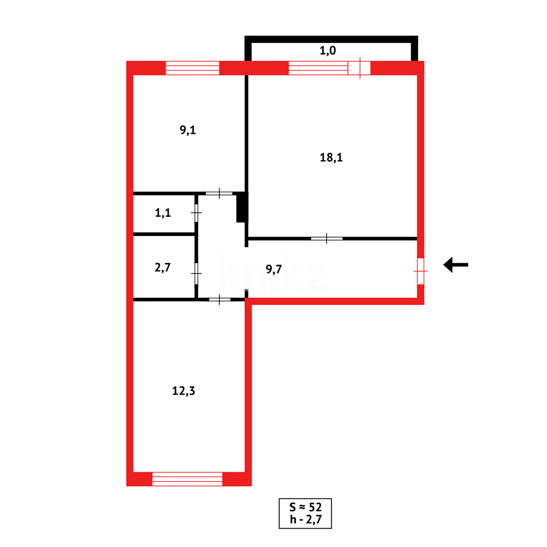 Продажа 2-комнатной квартиры, 54 м², ул. Рыскулова, дом  3 - Продажа  двухкомнатных квартир в Караганде без посредников с фото фото 5 из 5