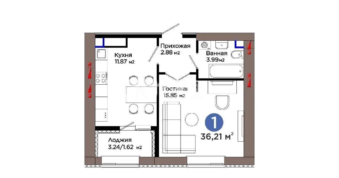 Продажа 1-комнатной квартиры, 36.21 м² в Астане