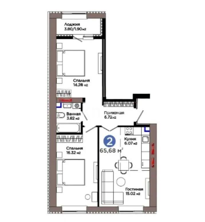 Продажа 3-комнатной квартиры, 65.68 м² в Астане
