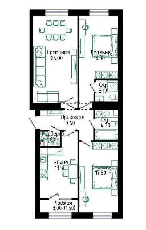 Продажа 3-комнатной квартиры, 92.1 м² в Астане