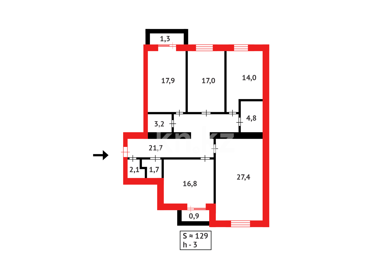 Продажа 4-комнатной квартиры, 129 м², ул. Ашимова - Продажа квартир в Караганде фото 21 из 21
